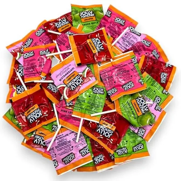 Jolly Ranchrs Flat Lollipops Bulk Assorted Flavors Green Apple, Cherry, Watermelon and Pink Lemonade lollipops - Bulk Individually Wrapped Candy for Parties & Events