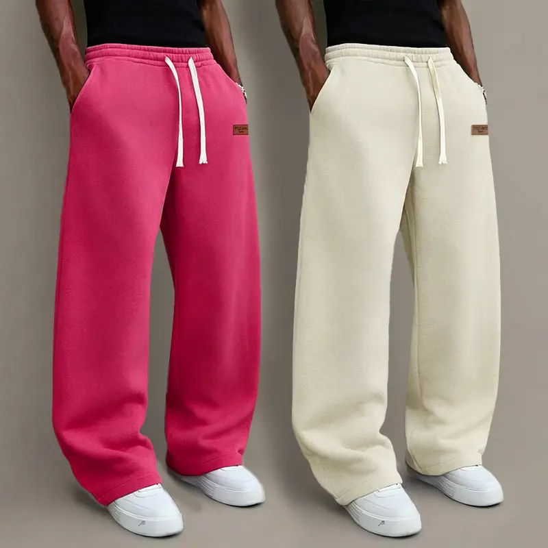 Men's 2-Piece Autumn-Winter Plain Activewear Sportswear Set - Unisex Preppy Wide-Leg Drawstring Pocket Pants, Classic Black + Light Gray Casual Holiday Hip-Hop Sweats, Stylish Personalized Bottoms,clothes for back to school,first day of school outfits