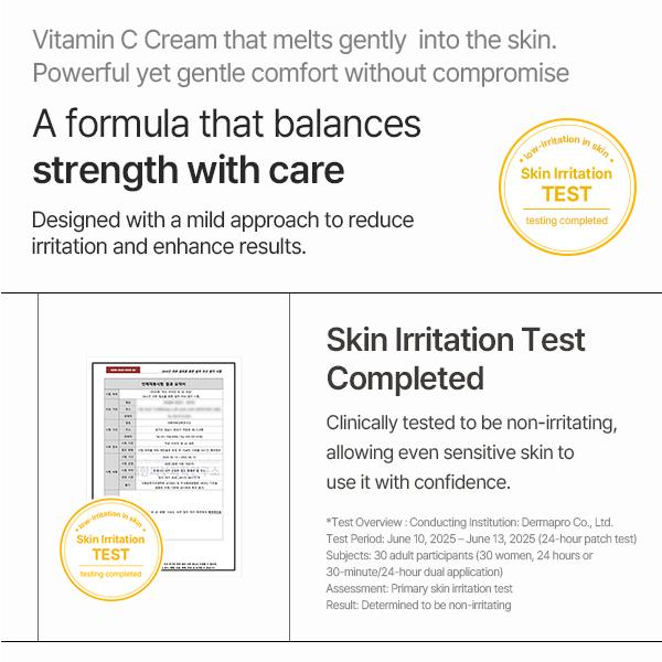 [NEW] Vitamin C Cream 1.01 Fl. Oz. / 30ml Lightweight Radiance Non-Sticky Low-Irritation Cream for Sensitive skin Korean Glass Skin Care