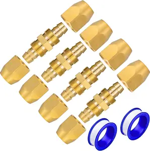 4PCS Soild Brass Air Reusable Hose Splicer For 1/4-Inch ID Hose,1/4" Air Hose Repair Fitting