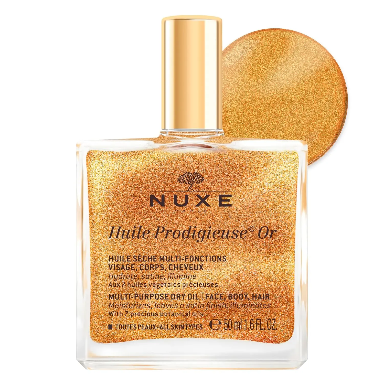 NUXE Huile Prodigieuse Shimmer Body Oil, Glow for Skin & Hair, Body Care