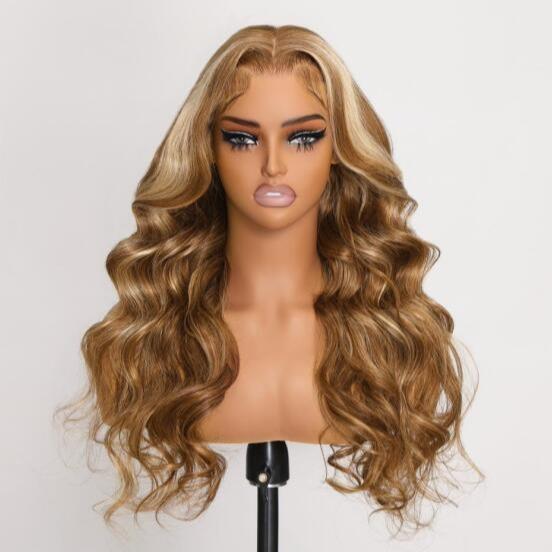 UNice Put On and Go Honey Blonde Highlights Body Wave Wig Pre Cut 7x5 HD Lace Human Hair Wigs with Pre Plucked Hairline  OutdoorFun