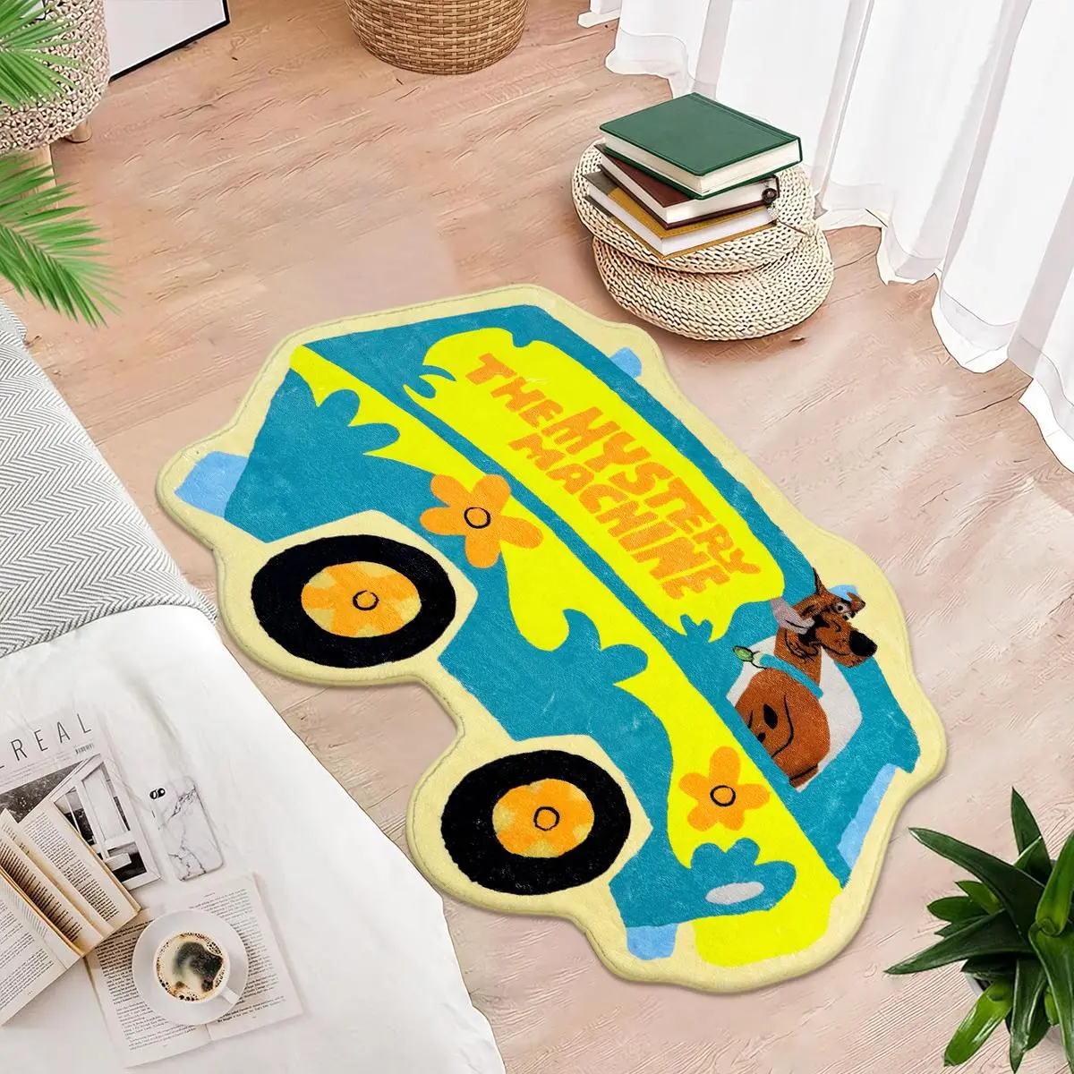Cartoon Graffiti Bus Pattern Carpet, Cartoon Pattern Rug, Decorative Rug, Non Slip Rugs, Anti Slip Rugs, 1 Count Soft Comfortable Carpet, Non-slip Floor Mat for Home Living Room Bedroom Hotel Dormitory Decor
