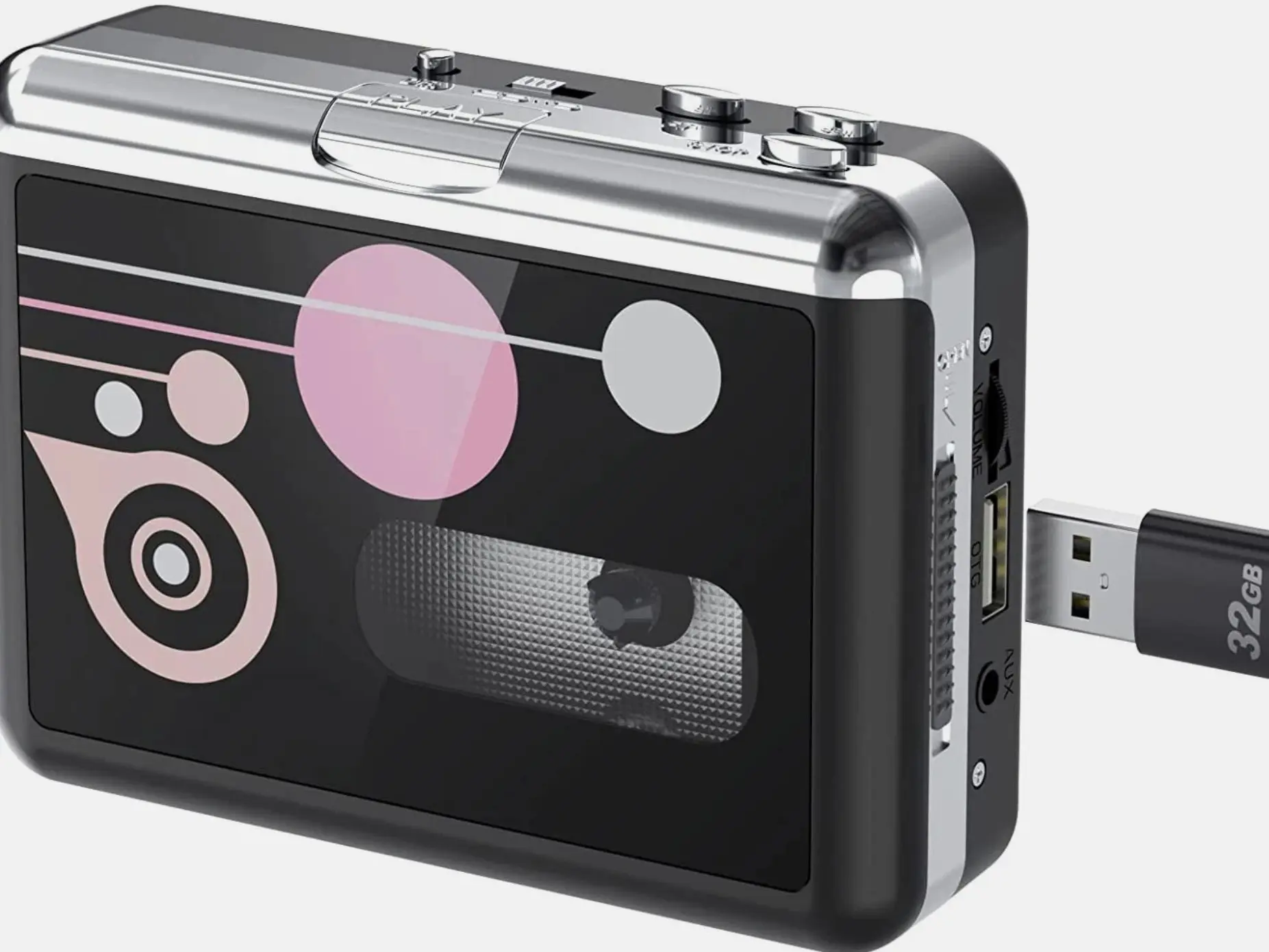 Compact Digital Portable Cassette Player Converter with Audio Recording, USB Plug & Play, Auto Reverse Function, and 3.5mm AUX Jack