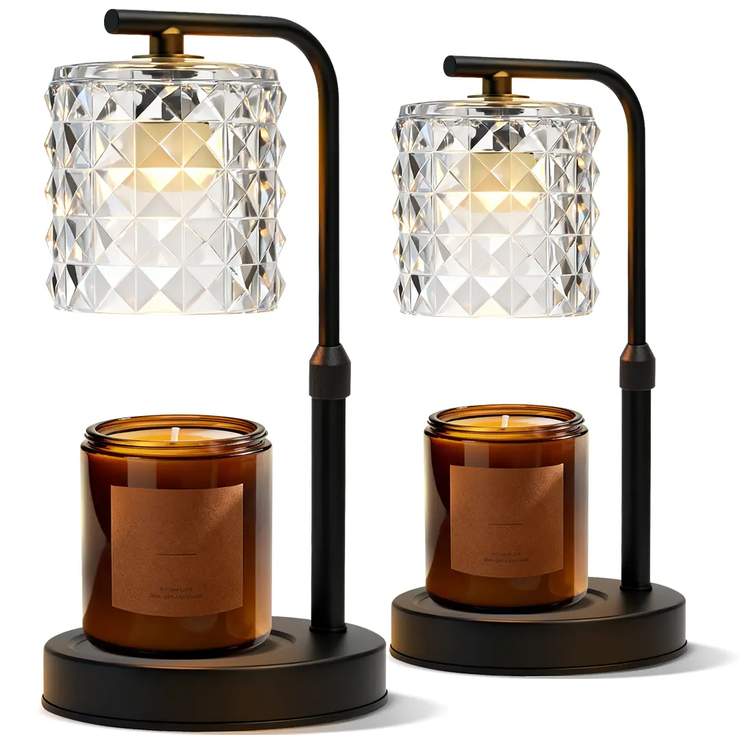 2-Pack Minimalist Metal Crystal Cube Candle Warmer Lamp with 2 Bulbs - 3.8-5.6in Height-Adjustable, Dimmable Timer Light with Switch, Adjustable Intensity, Power Supply - Fragrance Enhancer, Aesthetic Home Decor, Ideal Wedding Gift for Women