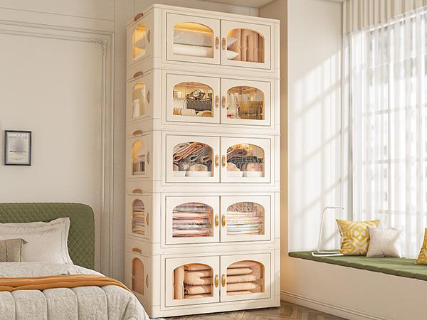 [Clearance]RaybeeFurniture 1/2/3/4/5 Layer Plastic Storage Bin with A Lid, Stackable Storage Containers with Wheels, Foldable Storage Boxes, Closet Organizers for Living Room,Office,Dorm,Kitchen