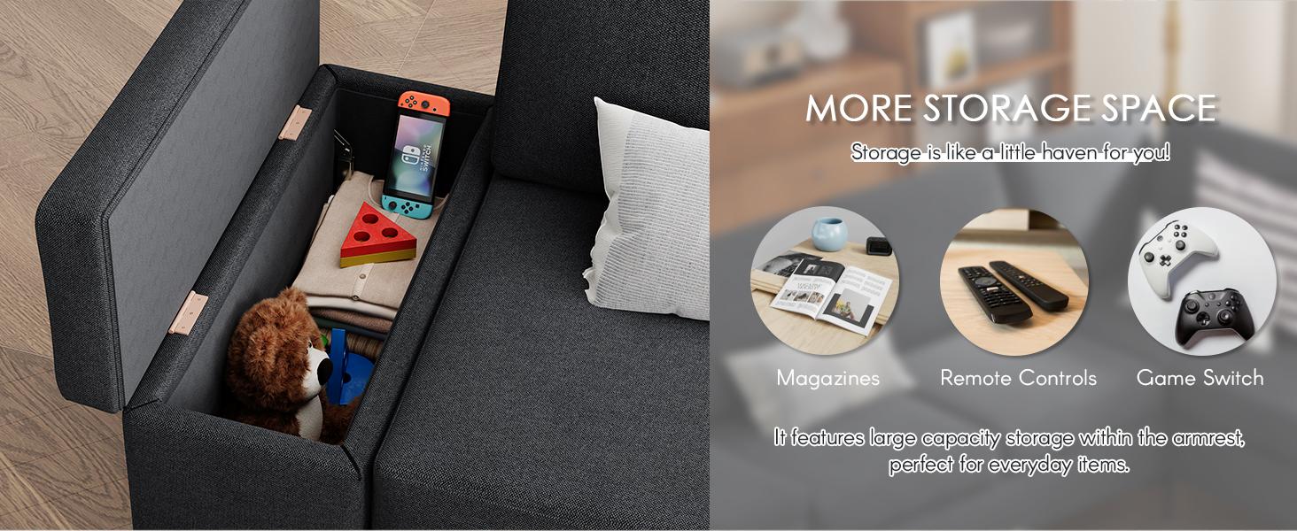 AECOJOY Modern Sectional Couch with Ottoman Convertible Corner Couches with Armrest Storage Upholstered Modular Sectional Sofa for Living Room Bedroom 30'' Deep Seat