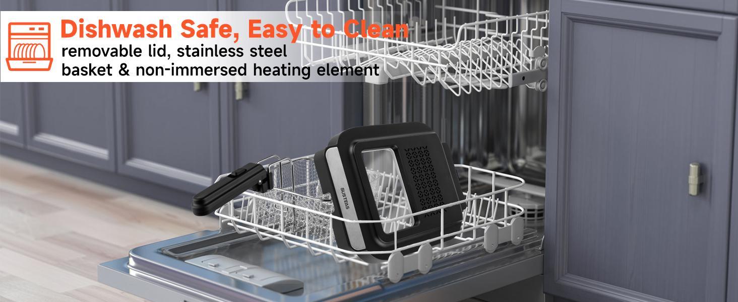 SUSTEAS Easy-Clean SUSTEAS Deep Fryer with Removable Lid & Temp Control – Perfect Household & Kitchen Appliance