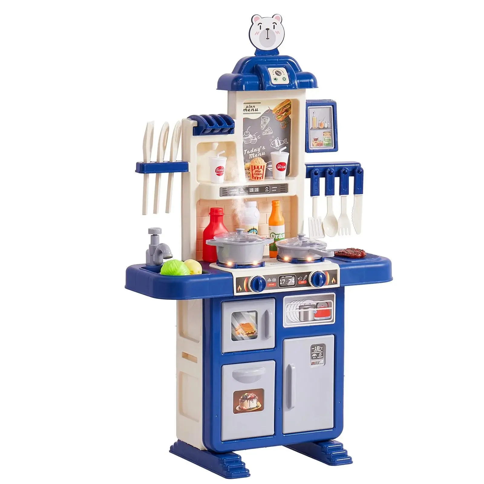 【SummerFinds】VEVOR Kids Kitchen Playset, Toddler Kitchen with Cooking Stove with Steam, Sounds and Lights, Play Kitchen Set with 48 PCS Cooking Accessory Set for Toddlers, Preschoolers, Children Ages 3-5, Blue