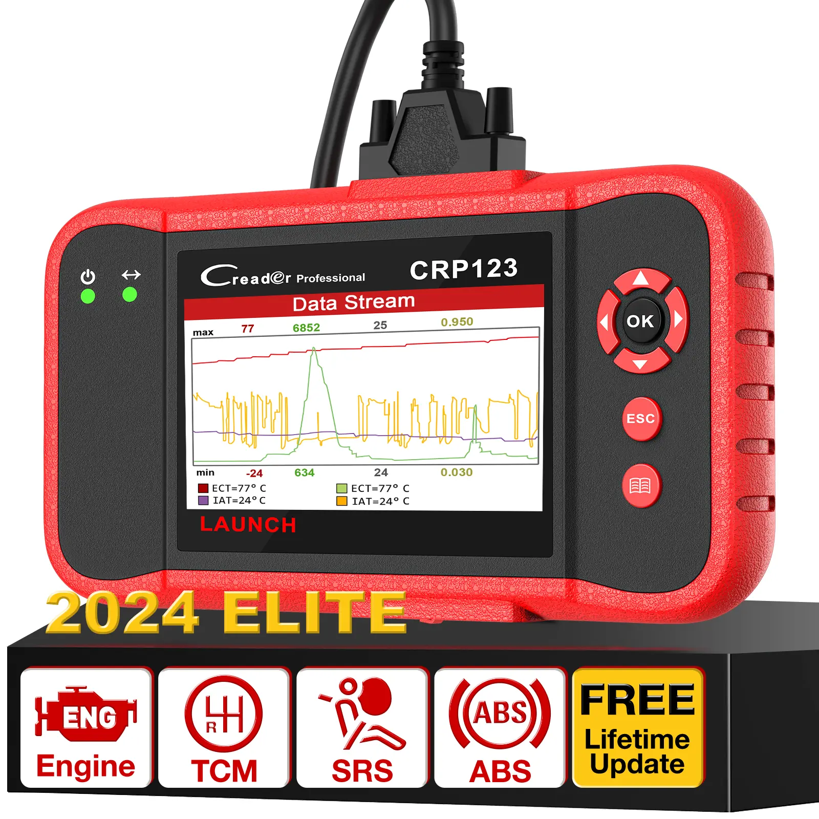 LAUNCH CRP123 OBD2 Scanner Vehicle Accessories, Car Diagnostic Code Reader for Engine, ABS, SRS, Transmission, Automotive Repair Tool with Print Graph Data & Lifetime Free Updates
