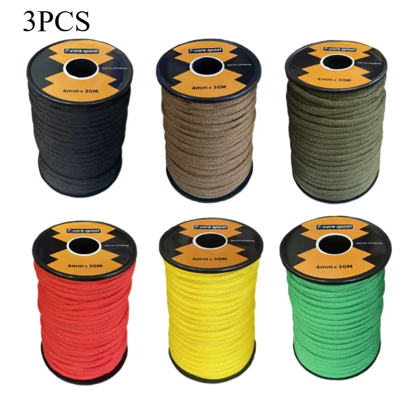 4mm Multifunctional 7-Core Paracord Parachute Cord 3pcs, 30m Spooled Braided Synthetic Rope, Weather Resistant Rope, Camping Wind Rope – Ideal for Camping Guy Lines, Outdoor Drying, DIY Bracelets & Binding, Essential for Outdoor Enthusiasts
