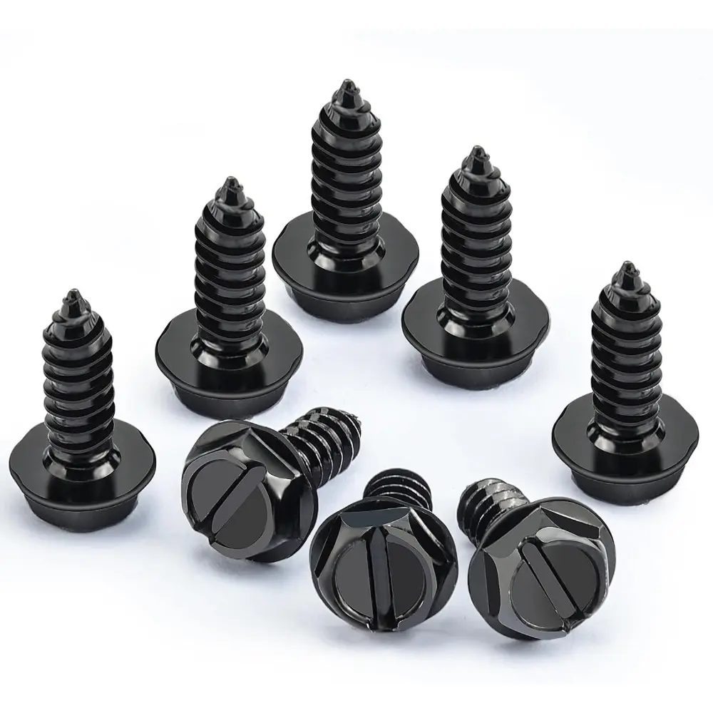 Premium Stainless Steel Car Accessory License Plate Screws - Rust-Proof, Anti-Rattle Metal Bolts, Fits Most Domestic Cars (Black, 8PCS)