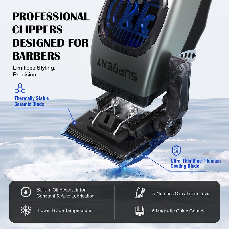 Suprent Barber Clipper-10000 RPM Motor Thermally Stable Ceramic Blade- Cordless Hair Trimmer Set for Barbers with Charging Base - Premium Hair Clipper Kit - Gift for Men