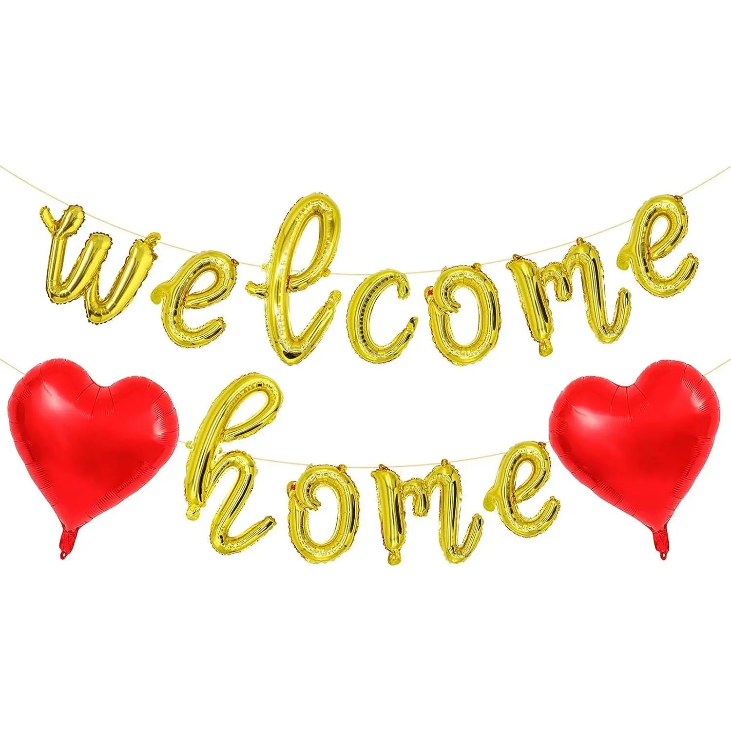 16-Inch Self-Sealing Gold Welcome Home Balloon Banner Kit - 11 Pcs Gold Letter Balloons, Straw, Curling Ribbon, Custom Text for Family Homecoming Party Decorating (Home Supplies, Festive & Party Supplies), Army, Balloon Decor