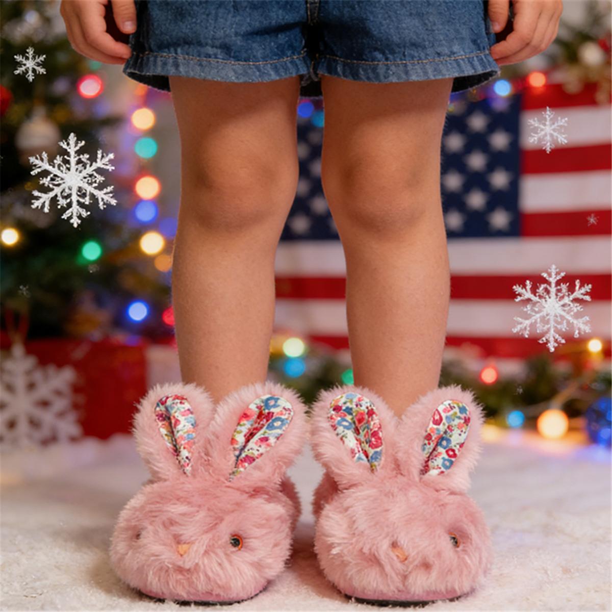 rosyclo Toddler & Kids Bunny Plush Slippers Adorable Fuzzy Design with Warm Lining Non-Slip Rubber Sole Cozy Indoor Winter Rabbit House Shoes for Girls & Boys Children