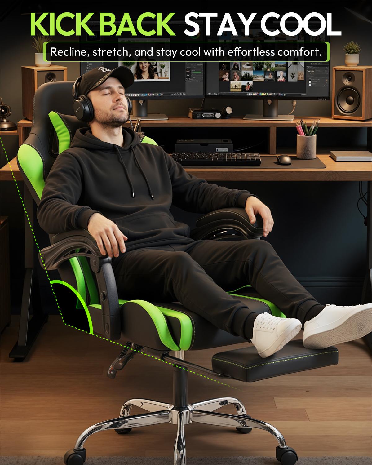 Dowinx Ergonomic Gaming Chair: Massage Lumbar & Footrest, 330lb Capacity 2D-Linkage Armrest Computer Chair, White Professional Home Office Desk Chair