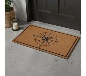 HomeRoots 16" X 30" Brown And  Blue Compass Coir Door Mat