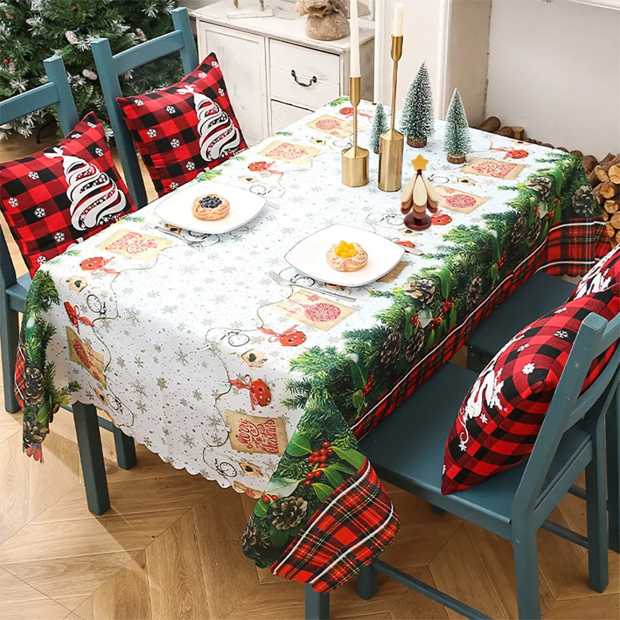 🎄 Christmas Tablecloth + Tree Coasters Set | Creative Printed Table Runner ✨ Festive Holiday Table Decor for Christmas Party/Dinner 🛍️ Black Friday Deal: Christmas Dining Decor 🎁 Christmas Hosting Essential, TikTok Shop US