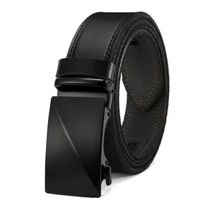 Men’s genuine leather automatic buckle belt featuring a sleek adjustable ratchet buckle; a durable, versatile dress belt suitable for both casual and formal occasions, ideal for everyday wear and special events—an excellent gift choice for Valentine’s Day