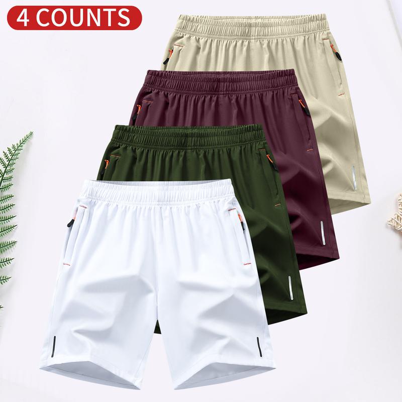 Men's 4-Pack Zipper Pocket Casual Shorts - Lightweight Breathable Design, Elastic Waistband. Assorted Colors for Versatile Styling, Perfect for Summer Daily Leisure, Streetwear Looks & Sports Activities