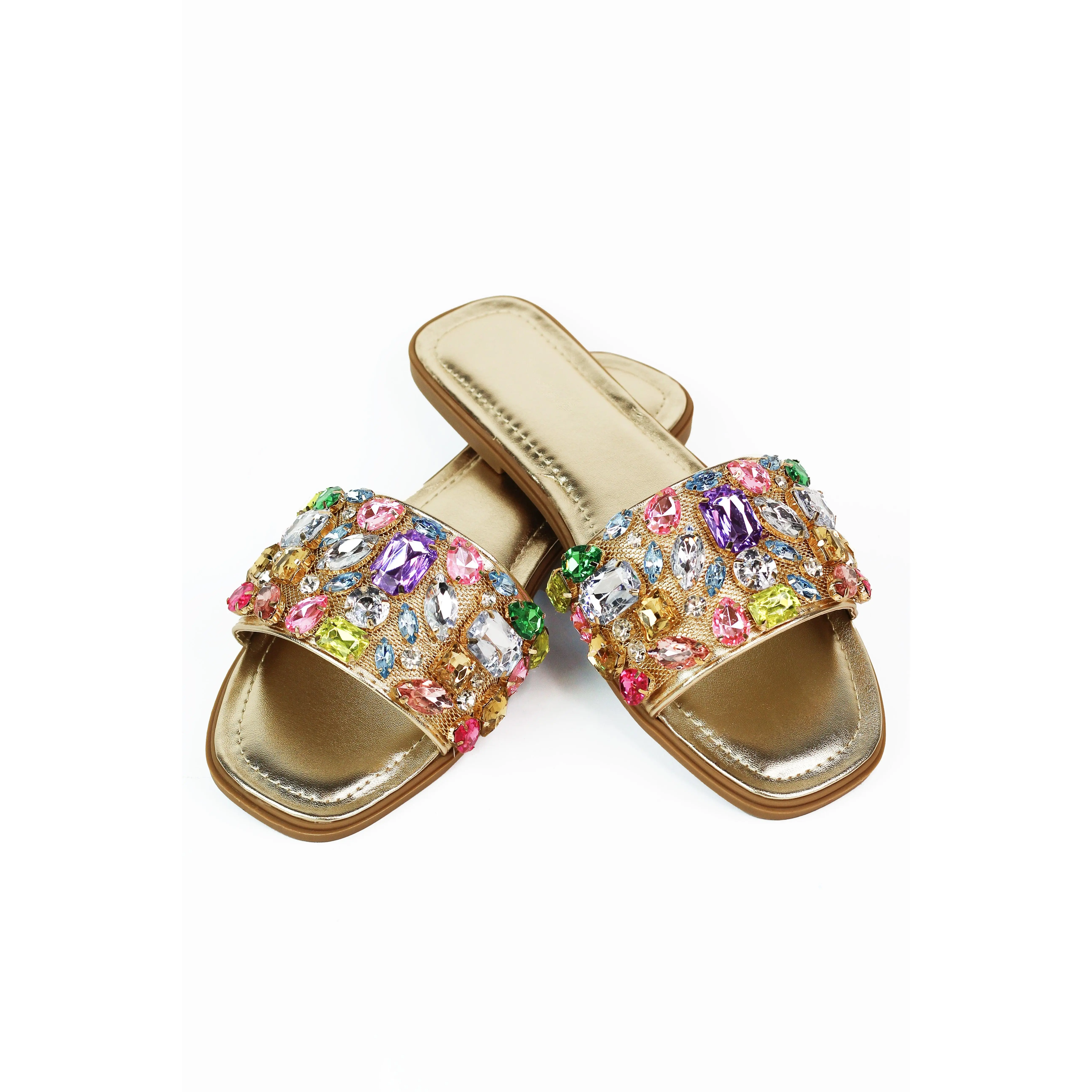 Metallic Slides w/ Multicolor Chunky Rhinestone Band