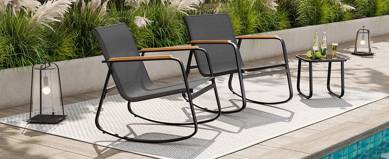 Gizoon 3 Piece Rocking Bistro Set, Textilene Fabric Patio Furniture Set, Front Porch Rocker Chairs with Coffee Table for Lawn, Garden, Balcony, Poolside (Black) Gizoon 3 Piece Rocking Bistro Set, Textilene Fabric Patio Furniture Set, Front Porch Rocker Chairs with Coffee Table for Lawn, Garden, Balcony, Poolside (Black)