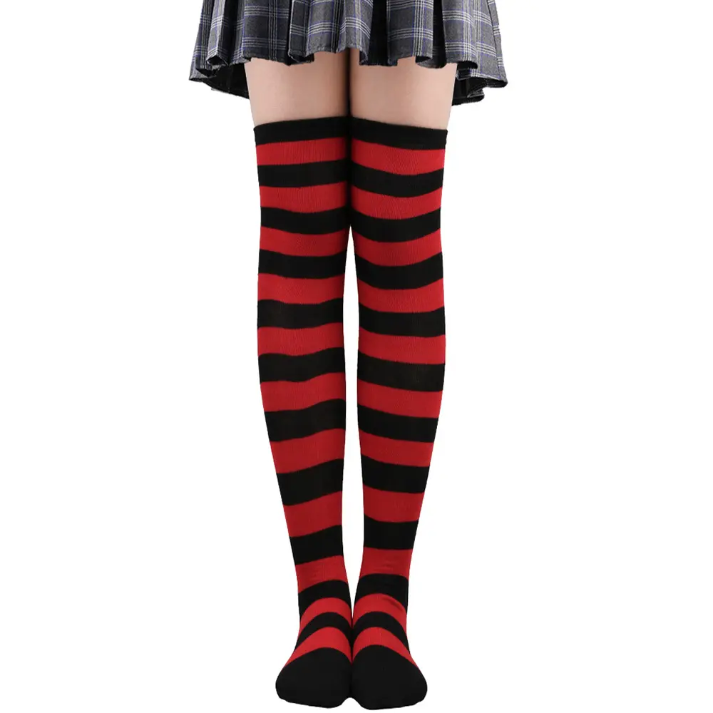 Women's Sweet Stretchy Striped Thigh High Over-the-Knee Socks - Trendy All-Seasons Casual Hosiery for Everyday Wear, Role Play