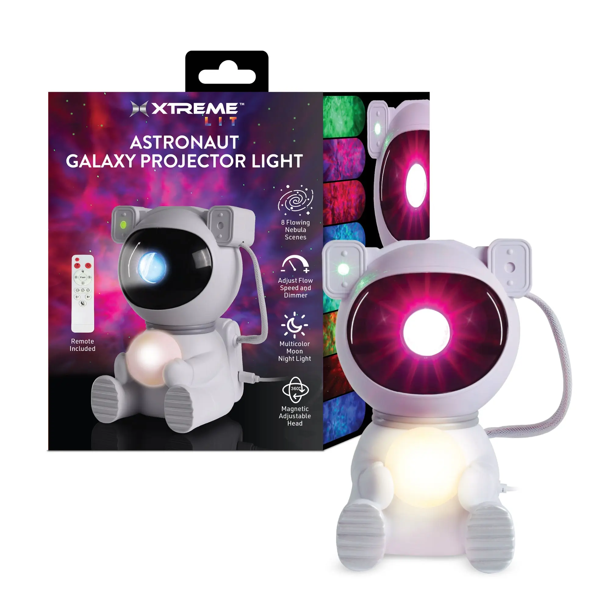 Astronaut Galaxy Projector Light with Remote Control – 8 Flowing Nebula Scenes, Adjustable Brightness & 360° Rotating Head