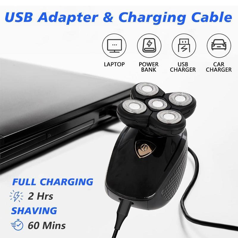 5 in1 Head Shavers for Bald Men,Rotary Electric Shaver Rechargeable Bald Head Hair Beard Trimmer Razor,5D Electric Razor