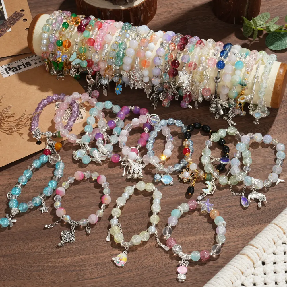 12/24 Pcs Women's Charm Bracelets Set, Multicolor Beaded Stackable Arm Candy with Floral, Heart & Butterfly Charms, Bracelets For Women, Casual, 12/24Pcs, Arm Candy Accessories, Flowers, Mix 12–24 Pieces, 12Pcs Mixed, Heart Charms