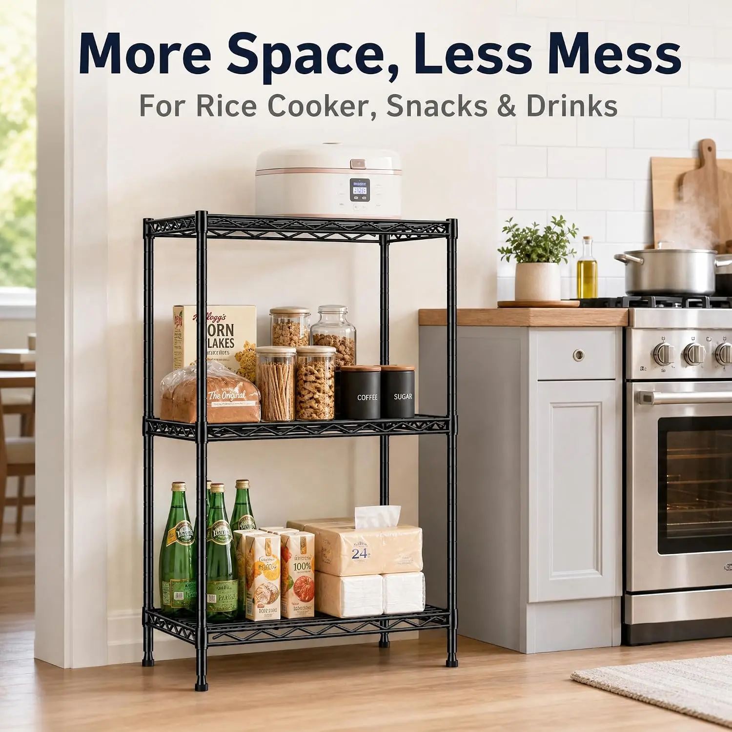 【Kitchen Corner-Shelves】 GRANNY SAYS 3-Tier Heavy Duty Metal Wire Adjustable Storage Shelves & Bookshelves,Shower shelves For Bathroom towels,Kitchen Storage Shelves,Space-saving shelves,Office Storage Shelving,Good News for Renters18''L×12''W×35''H plan