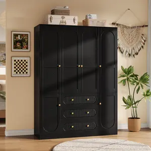 TOKSOM 4 Doors Freestanding Armoire Wardrobe Closet, 72" White Wardrobe Armoire Wooden Closet Large Capacity Storage with 3 Drawers & 3 Hanging Rod Shelves Clothes Organizer White&Black