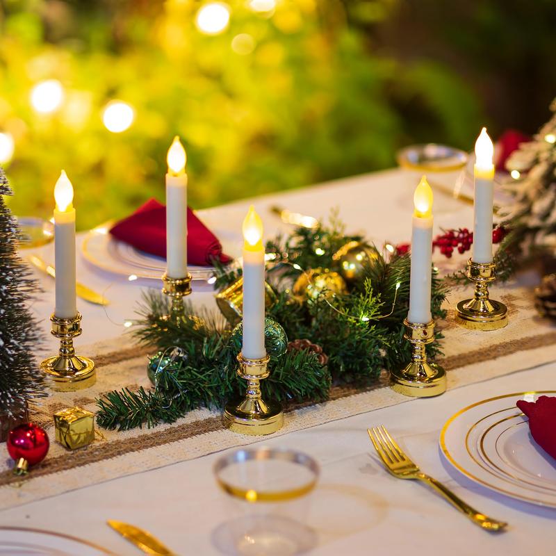 Christmas Window Candles Remote - Battery Operated LED Flameless Taper with Suction Cup Flickering Electric Candlestick Lights Gold Decoration