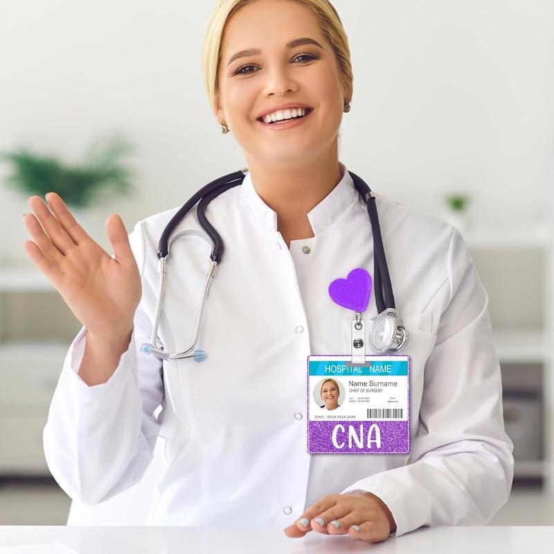 5 Pcs CNA Badge Holder in 5 Glitter Colors Retractable ID Name