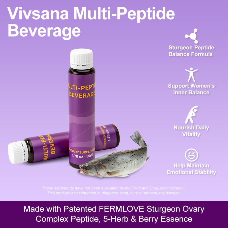 Vivsana Multi-Peptide Beverage - 7 x 50mL Bottles - Sturgeon Peptide Balance Formula for Women's Wellness with FERMLOVE Peptide & 5 Berry Antioxidants
