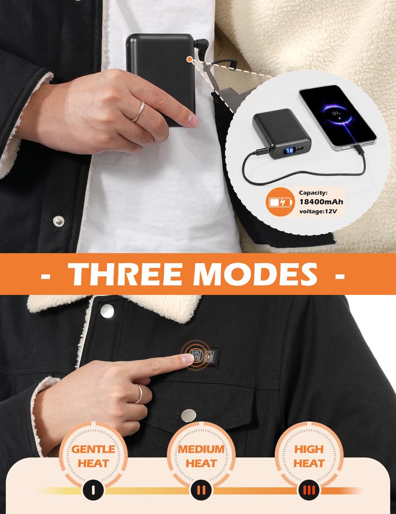 HEEKPEK Heated Jacket for Men with 18400mAh Long-Lasting Battery, 5-Zone Heated Sherpa Lined Coat for Outdoor