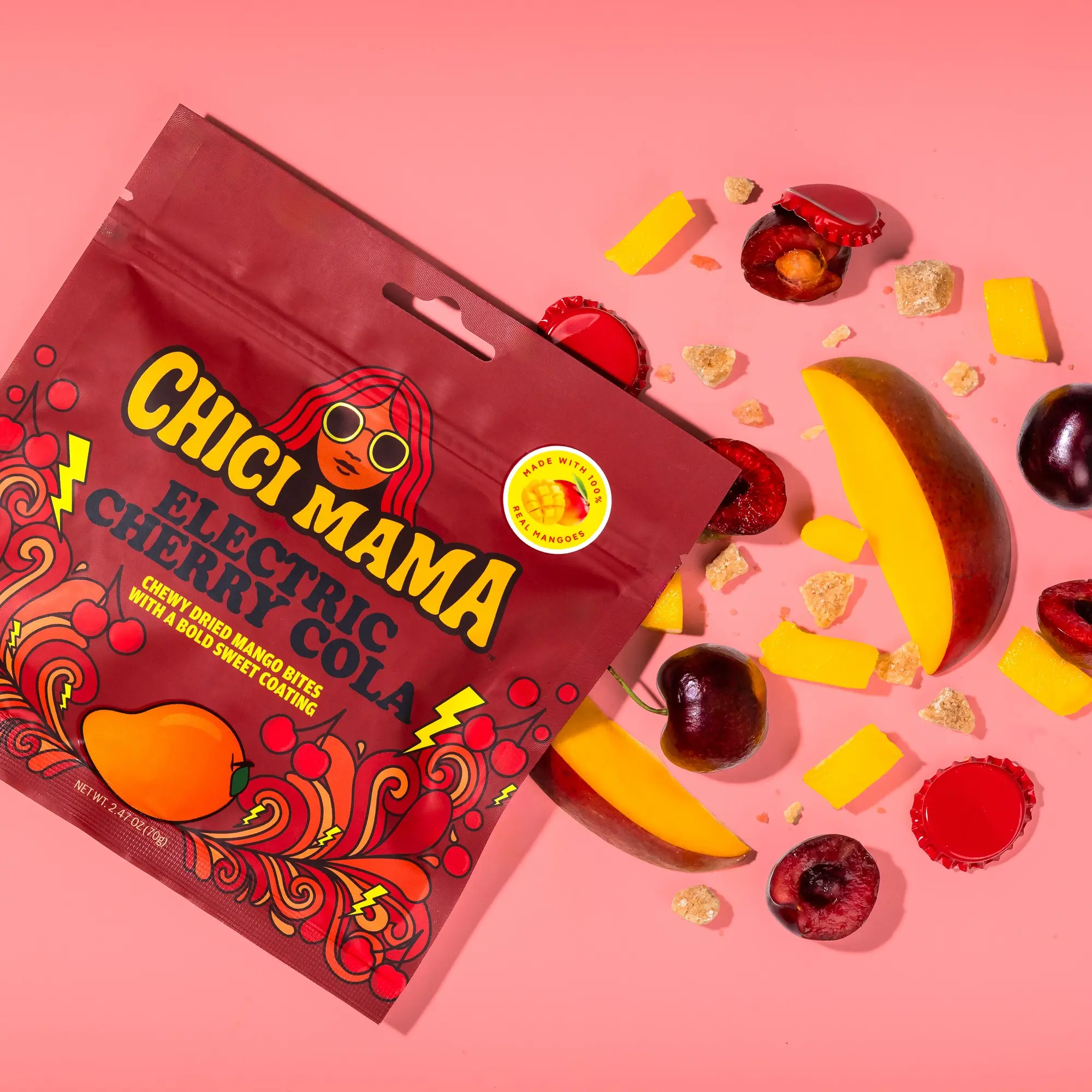 Chici Mama Electric Cherry Cola Taste Fruit Flavored Candy - 100% Real Mango Sweet-Spicy, Packet Fruit & Chewy, Multi-Flavor Unique Snack Experience for Candy Lovers