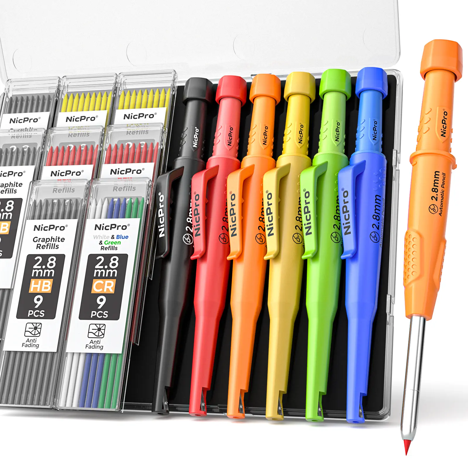 Nicpro CP3000 Carpenter Pencil with Sharpener, Mechanical Pencils Set with Refills, Heavy Duty Construction Pencil, Carpenter Tools for Architect Marking,back to school,back to school shopping