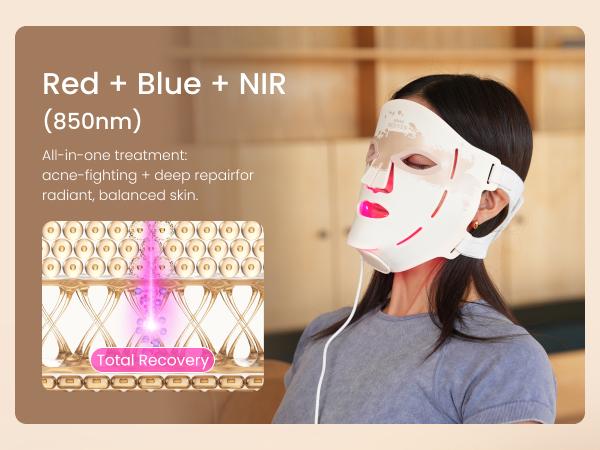 RENPHO Artemis Red Light Therapy Mask 3 Light Modes with 850nm Near-Infrared Red Light (NIR), Valentines Day Choice for Women Mom Wife Rechargeable LED Face Mask Anti-Aging Skincare at Home and Travel, Gift Choice for the Season