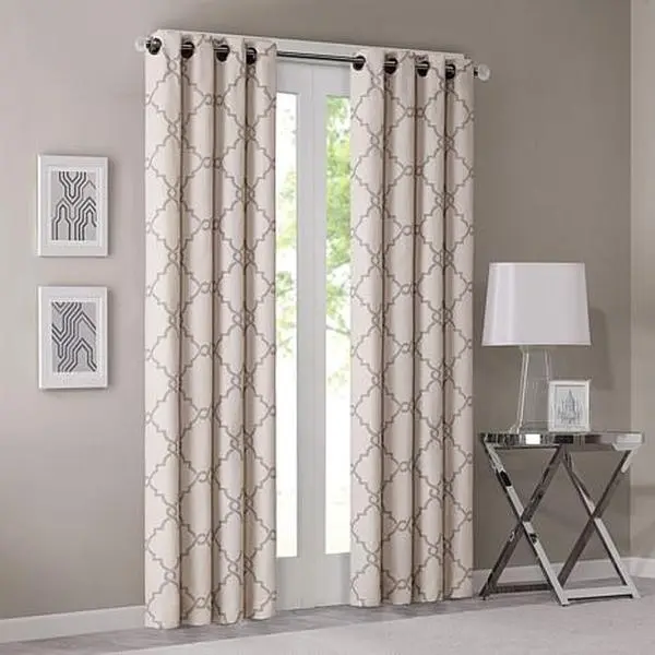 Madison Park Fretwork Print Window Curtain 95" Panel Beige