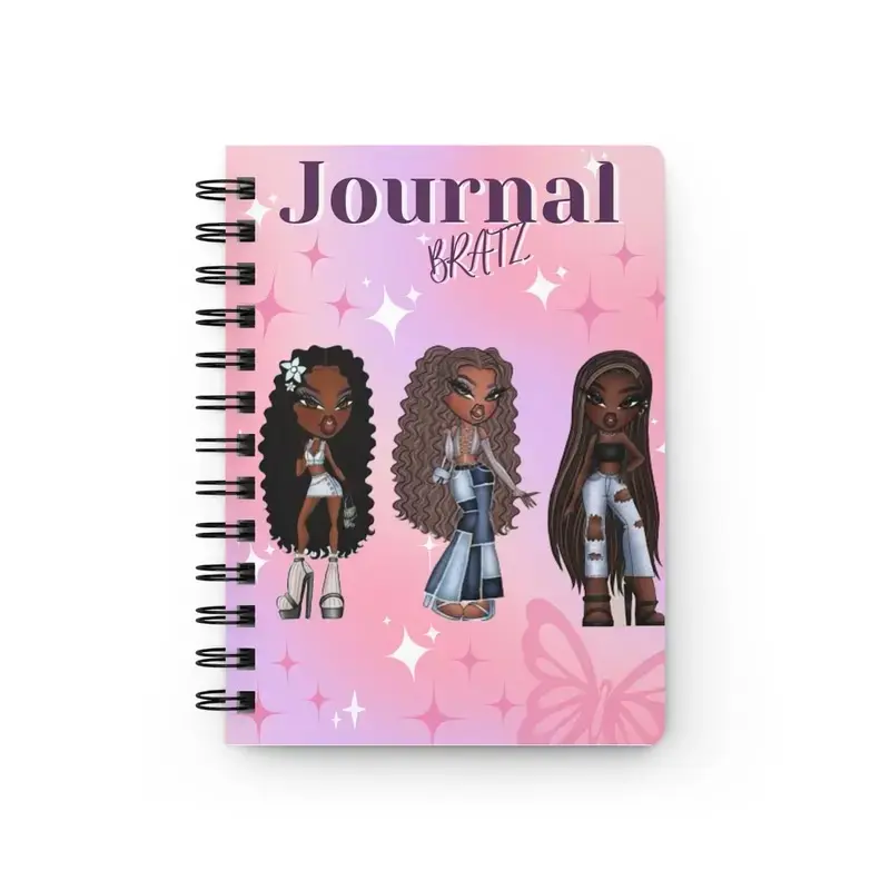 Bratz Black Girl Spiral Notebook, Pink Y2K Doll Aesthetic Journal, Melanin Fashion Girl Writing Notebook, Cute School Journal, Gift for Teen Girls & Women