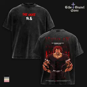 Limited Yujiro Hanma The Ogre Shirt – Baki Vintage Washed Oversized Anime Graphic Tee, Heavy Cotton Gym Pump Cover Workout Streetwear T-Shirt Unisex Fan Gift Anime Merch Top Outfit