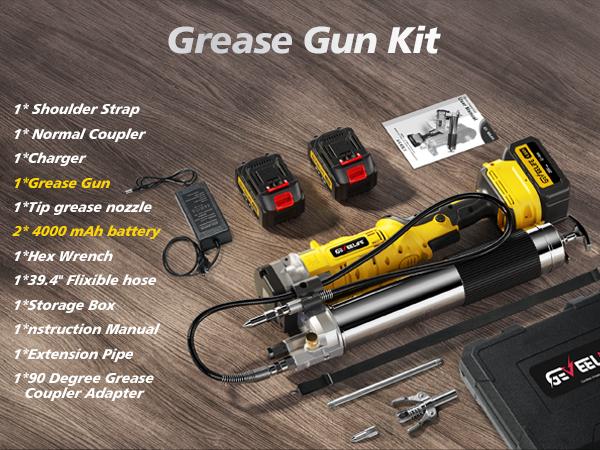 GEVEELIFE Aluminum Electric Grease Gun - 10,000 PSI, 2×2000mAh Cells, Fast Charger, 90° Swivel Coupler, Works with Bulk/Cartridges Grease for Farm, Truck, Fathers Day Gift, Led Lights, Batteries, 90° Swivel Reach,toolupgrade