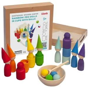 Ulanik Rainbow Peg Dolls and Balls in Cups with Notches 3+