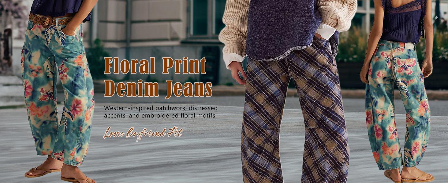 CHOUYATOU Women's Printed Wide-Leg Jeans Y2k Loose Mid-Rise Jeans in Soft Pink with Boho Floral Pattern Casual Denim Trousers SpringStatements CHOUYATOU Women's Printed Wide-Leg Jeans Y2k Loose Mid-Rise Jeans in Soft Pink with Boho Floral Pattern Casual Denim Trousers SpringStatements