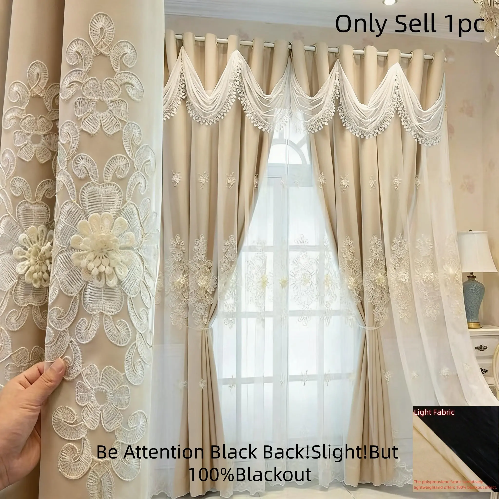 1pc European Light-Luxury Double-Layer 100% Blackout Window Curtain with Wavy Valance Design, Suitable for Living Room, Bedroom and Other Spaces, Window Drapes, Blackout Curtains