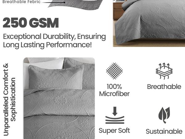 Lightweight Quilted Bedspreads Queen size Bed- 3 Piece Oversized Bedspreads Queen- Soft Bedding Set with 2 Matching Pillow Shams - Best For Gift