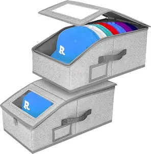 2 PCS Stackable Hat Storage for Baseball Caps, Holds up to 24 Caps Hat Organizer for Closet, Sturdy Snapback Boxes for Men with Cardboard,home essentials Grey