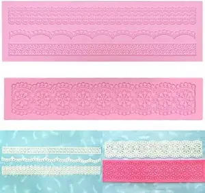 Large Flower Lace Fondant Molds Silicone Lace Embosser Mold Fondant Impression Mats for Cake Decorating Set of 2 (Pink)