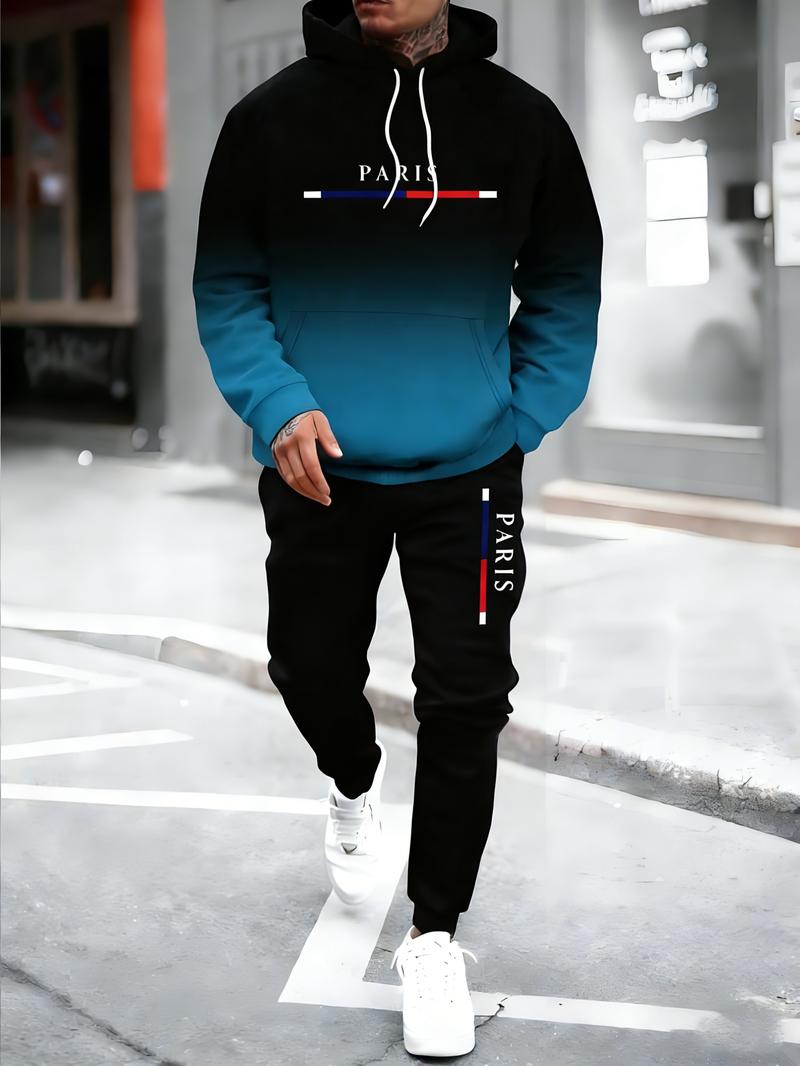 Men's Hooded Sweatshirt Set 2026 New Gradient Cool Casual Outfit